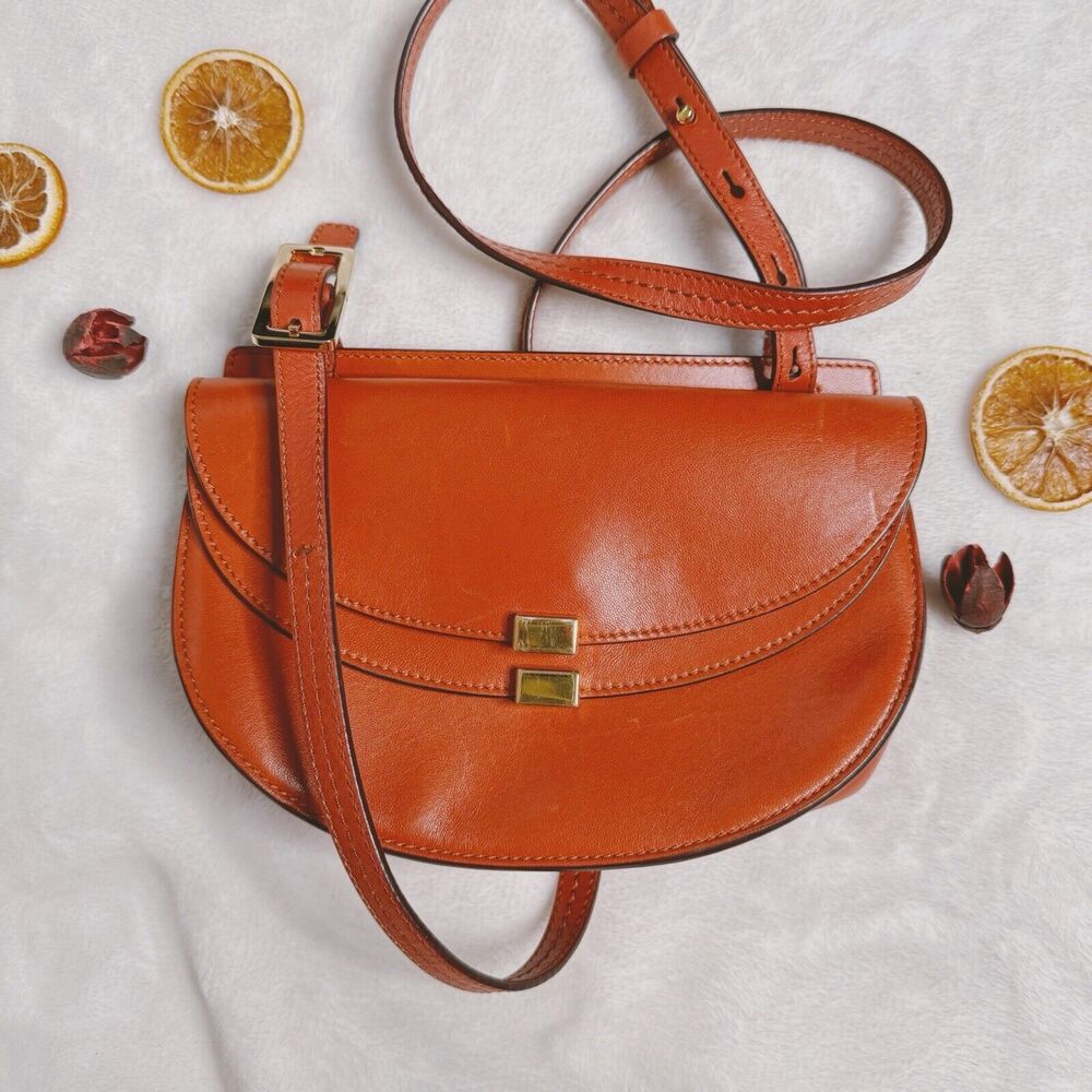 Chloe Mini Georgia Crossbody Bag Leather Orange Rare Color Gold Hardware